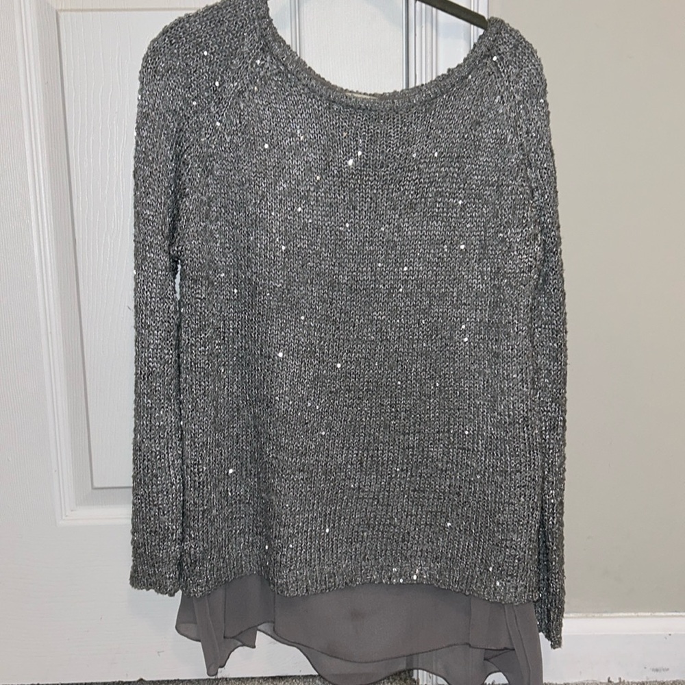Miracle City grey silver sequin sweater with shear lining M/L
